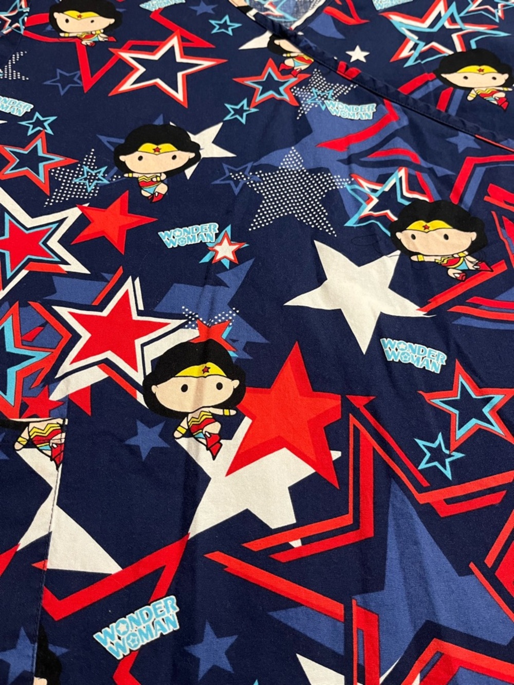 DC Comics Wonder Woman Mock Wrap Scrup Top - Picture 2 of 10